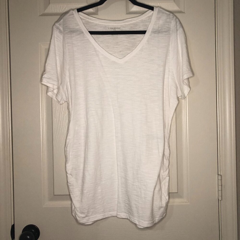 Lane Bryant white cinched side v-neck cotton‎ tee size 14/16